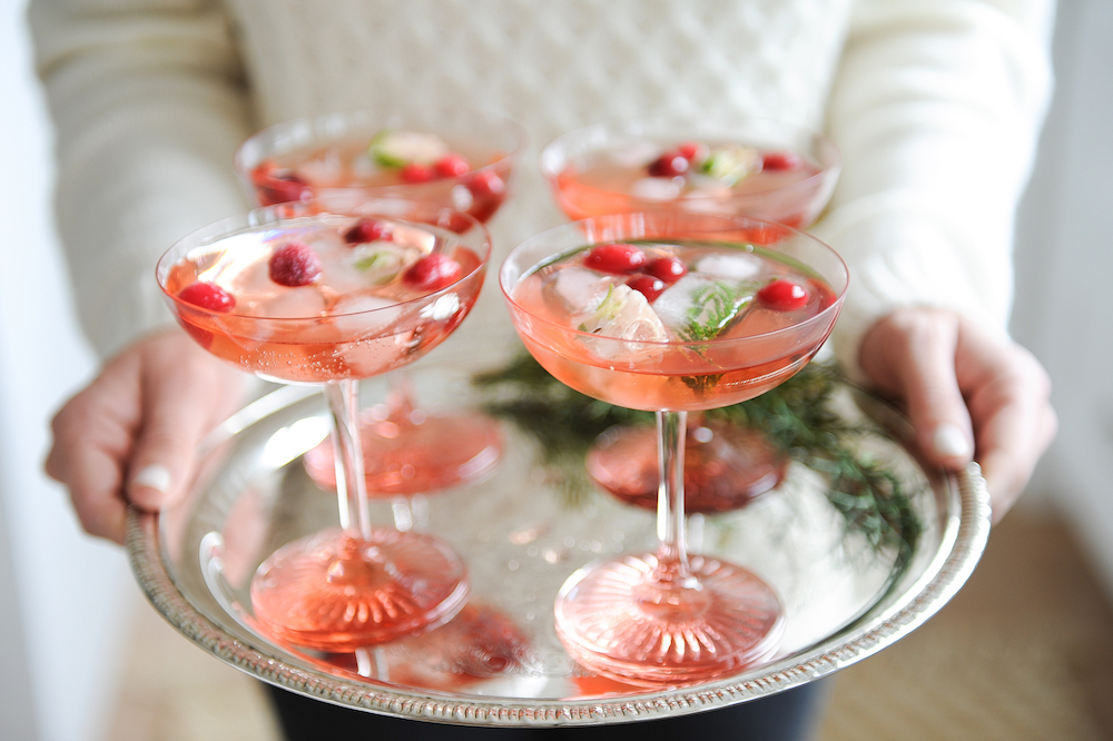 Christmas Cocktail on silver tray 