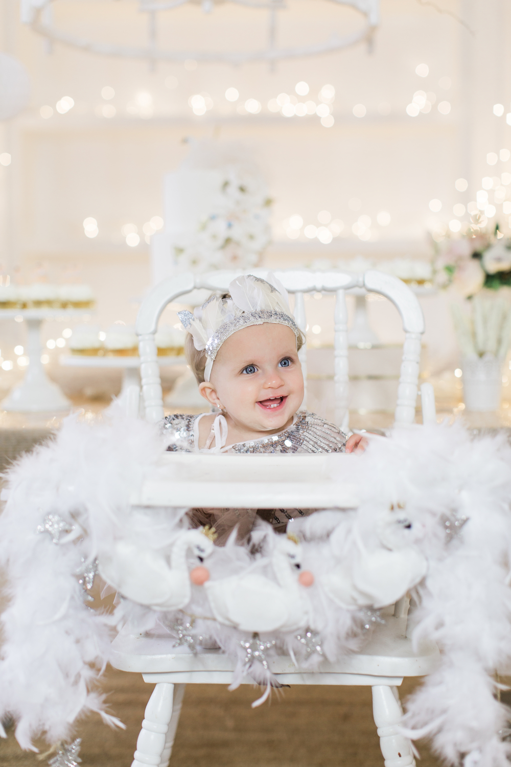 Baby girl's first swan lake birthday party 