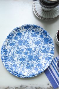 blue white melamine plate