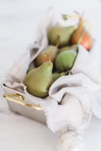 pears in tin with cloth