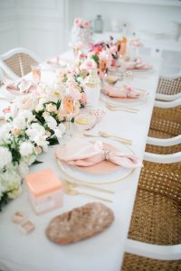 pink ombre floral arrangement on table