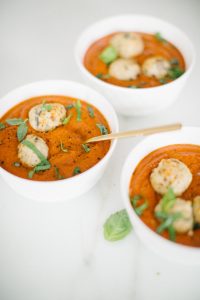 Turkey meatballs in home made tomato bisque soup