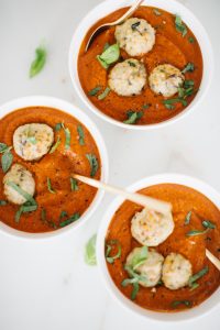 turkey meatballs in tomato bisque with fresh basil