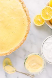 Overhead ingredients for lemon meringue tart