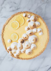 overhead of lemon meringue tart