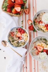 pretty oat bowls with coconut strawberry and banana