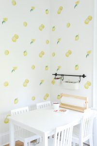 lemon wallpaper in kids art room