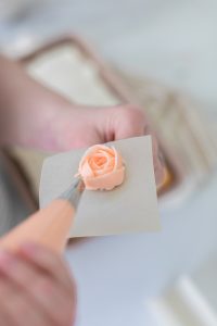 piping butter cream rose on flower nail
