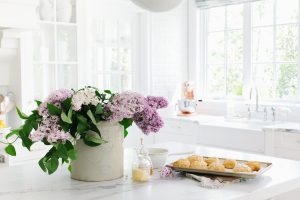 Scones on baking tray, airy white kitchen