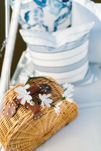 picnic basket with crepe paper flowers