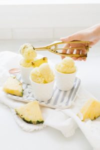 Sorbet scooped in white cups