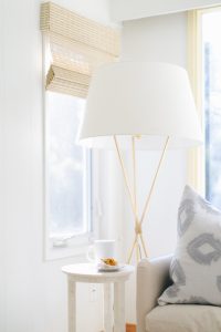 gold floor lamp with white shade