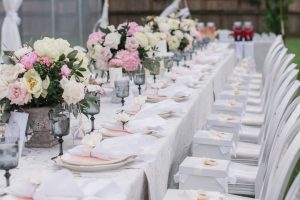 long table lunch with soft pastels baby shower