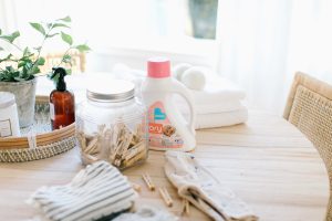laundry essentials on kitchen table