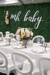 Baby shower with boxwood