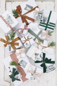 velvet ribbon white wrapping paper gifts