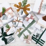 white wrapping paper with velvet ribbon