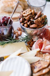 holiday spiced nuts on cheese plate