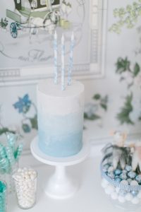 blue and white ombre cake for cinderella birthday