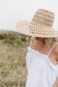 oversized straw hat with white tank