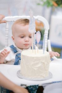 Birthday baby and his peter rabbit cake