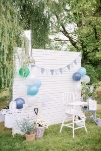 photo backdrop with peter rabbit themed props