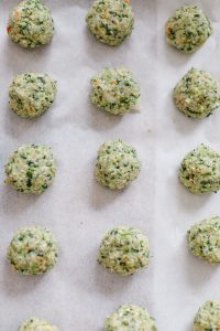 Loaded Green Chicken Meatballs on Parchment Paper