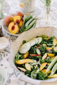 Peaches and Bowl of Garden Salad