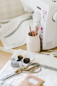 Sewing Machine, Thread & Scissors